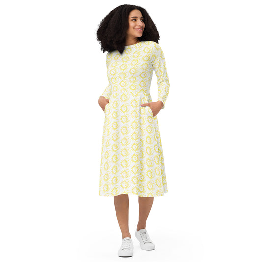 All-over print long sleeve midi dress